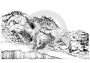 Mountain landscape in black and white